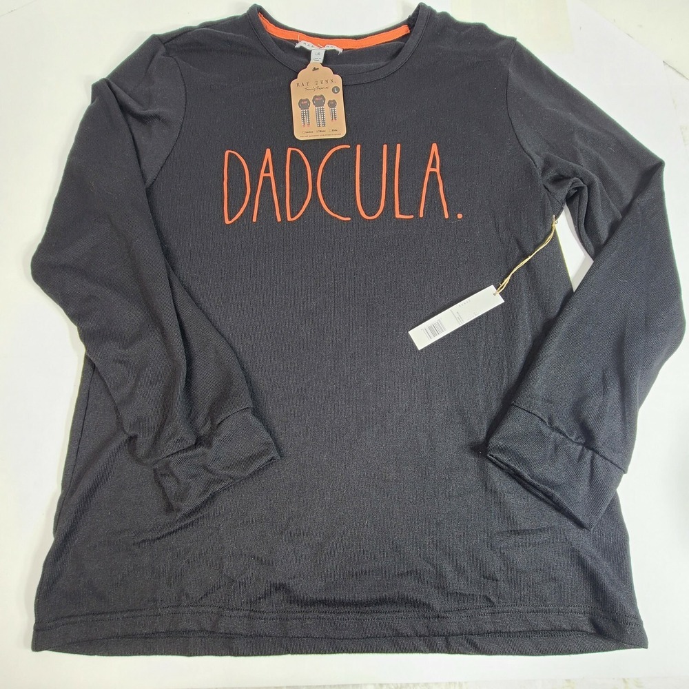 Rae Dunn Men's Large Halloween "DADCULA" Pajama Long Sleeve Black Shirt Only NWT